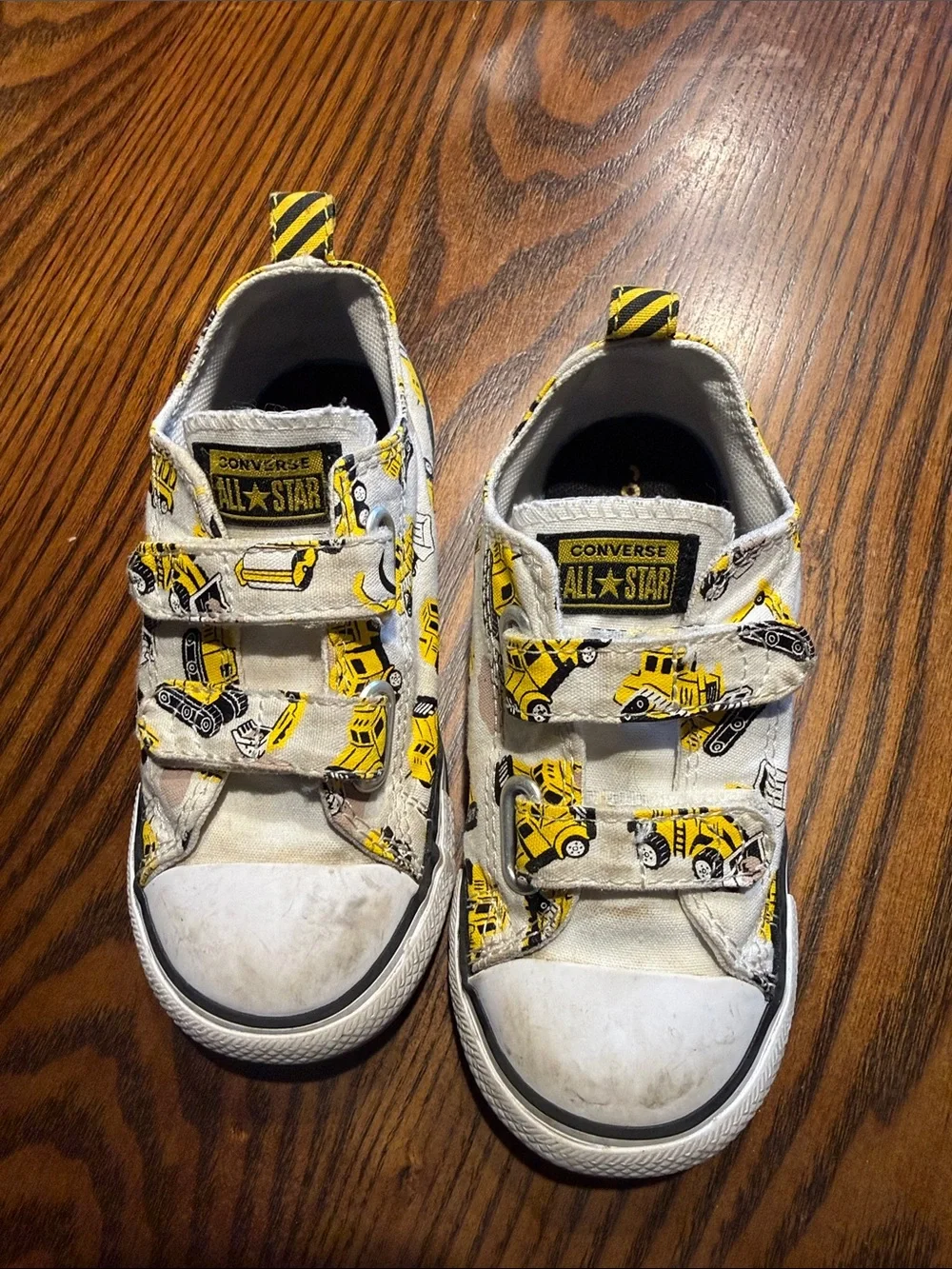 Converse Kids White Sneakers with Yellow Construction Truck Print